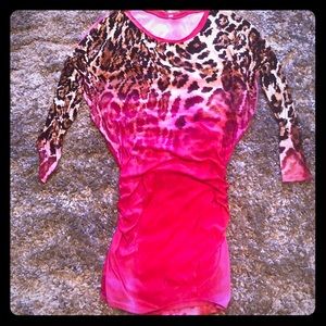 Women’s mini dress tunic pink red leopard size S